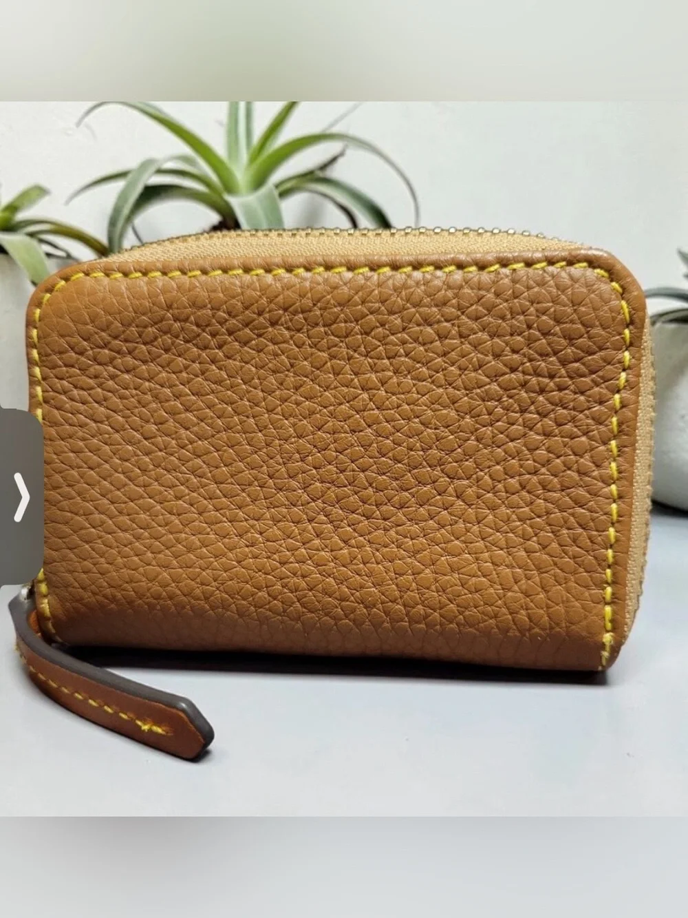 Dooney & Bourke Tan and Cream Pebbled Leather Zip Wallet